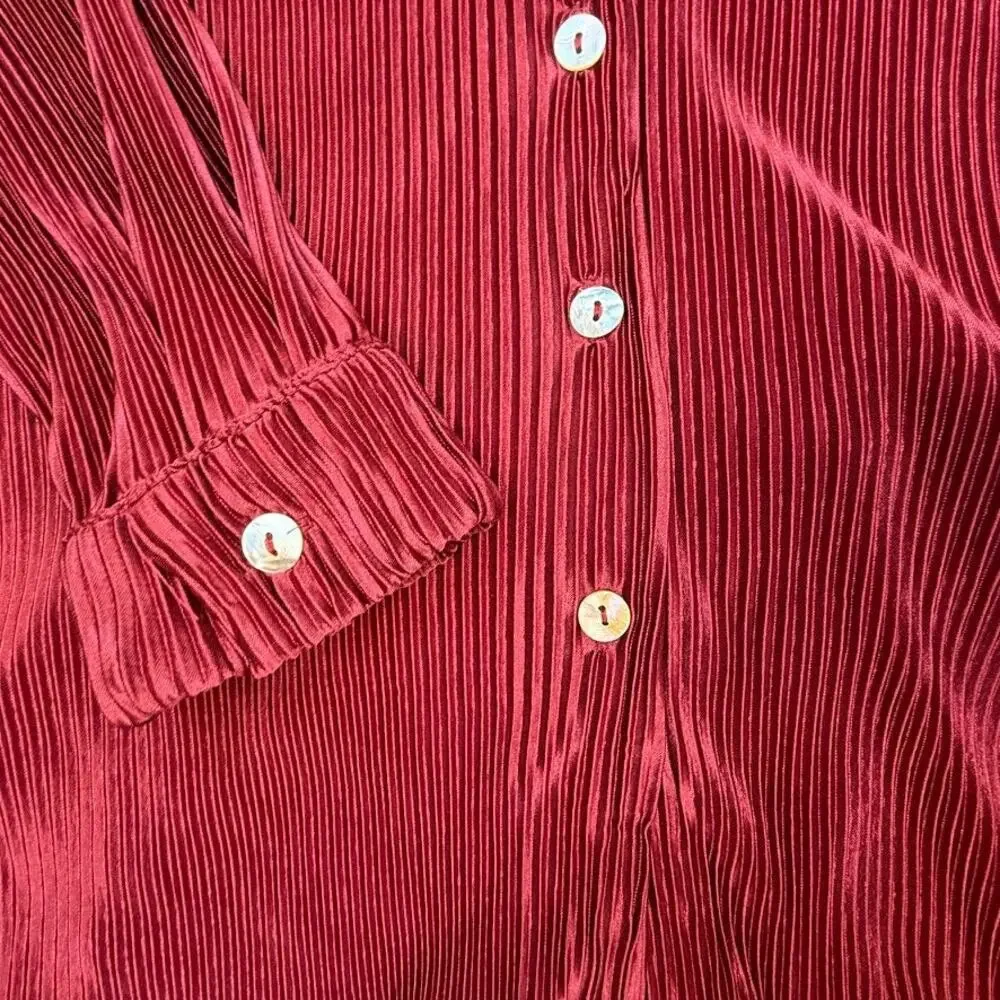 Waverles Pleated 2 Piece Set Burgundy Button Shirt Pants S Resort Lounge - Picture 5 of 16